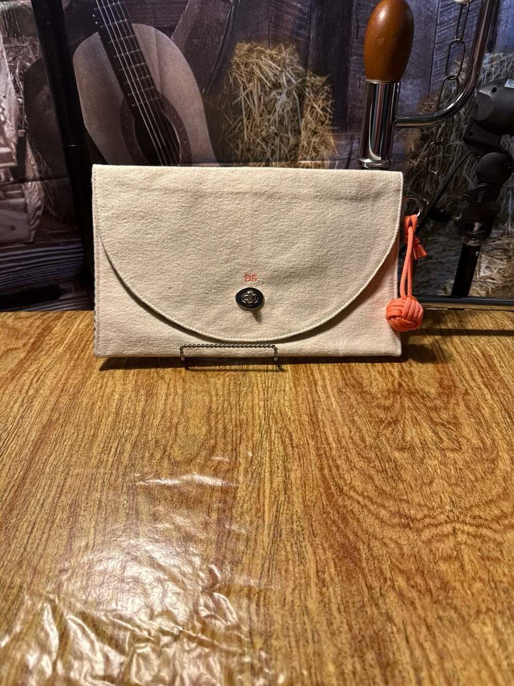 Trunks Beach Couture Cream Canvas Envelope Clutch with Striped Lining